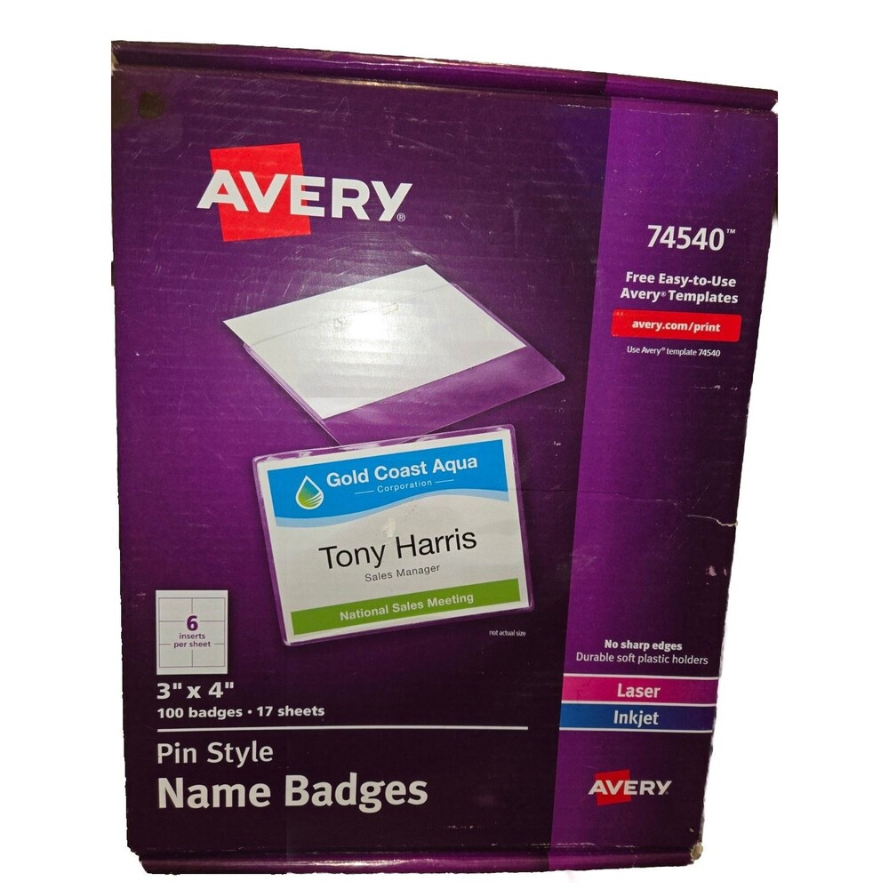 Avery 74540 Pin Style Name Badge 100 Holder